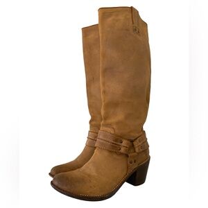 RARE!!! Frye Tall Brown Suede Heeled Harness Knee Boots